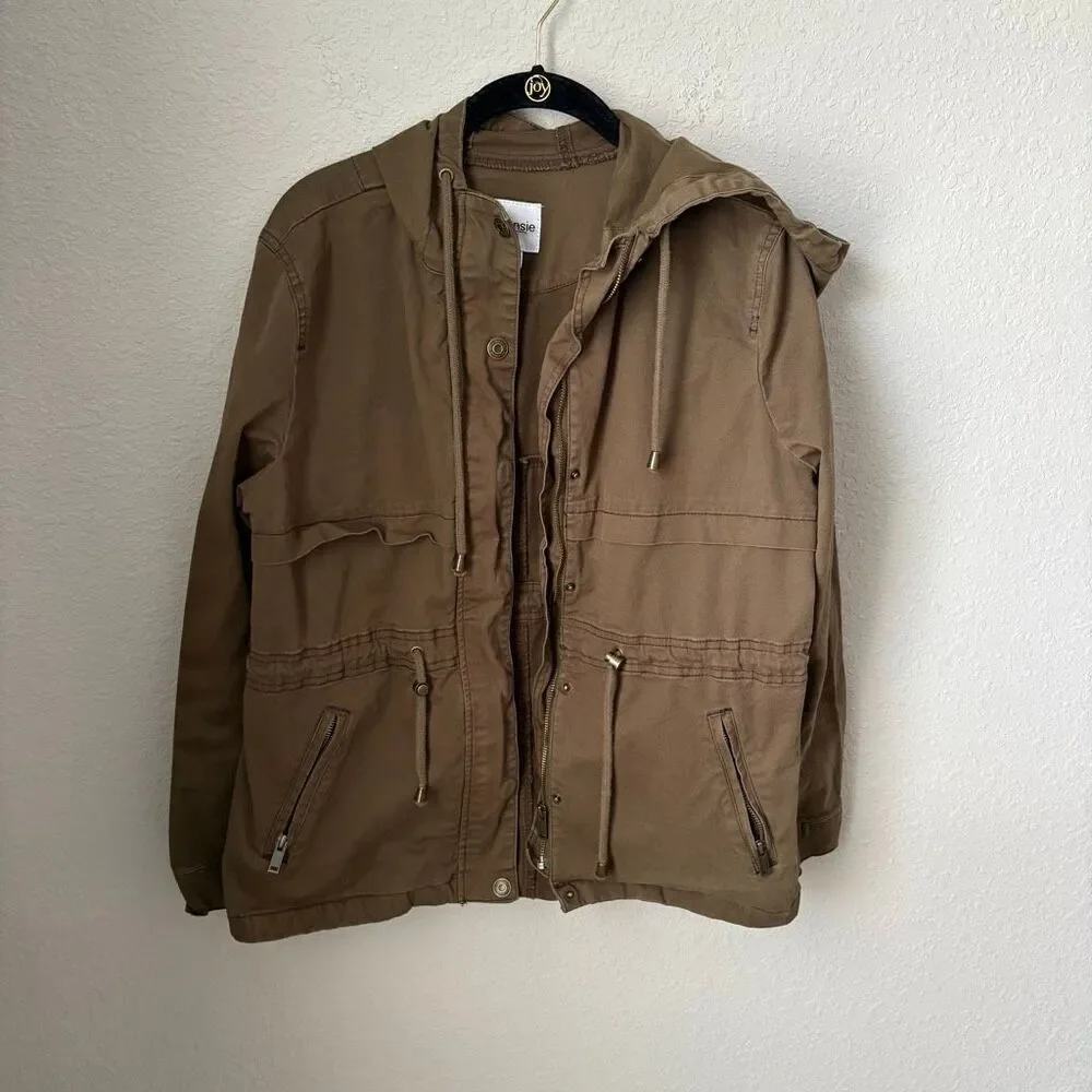 Kensie Hooded Utility Jacket Anorak Style Drawstring Waist Size Small